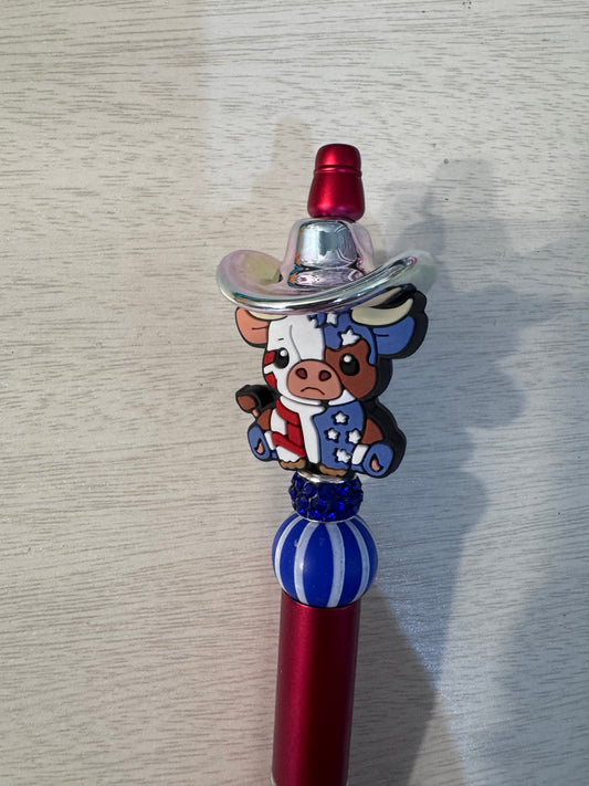 Patriotic cow with disco silver cowboy hat