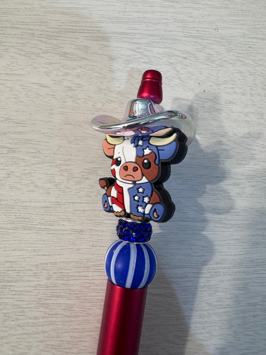 Patriotic cow with disco silver cowboy hat