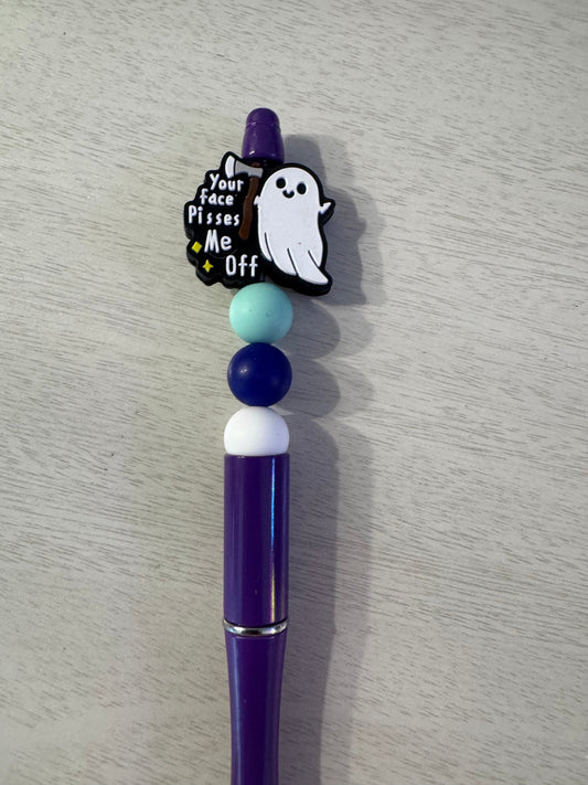 Ghost with ax saying “your face pisses me off”