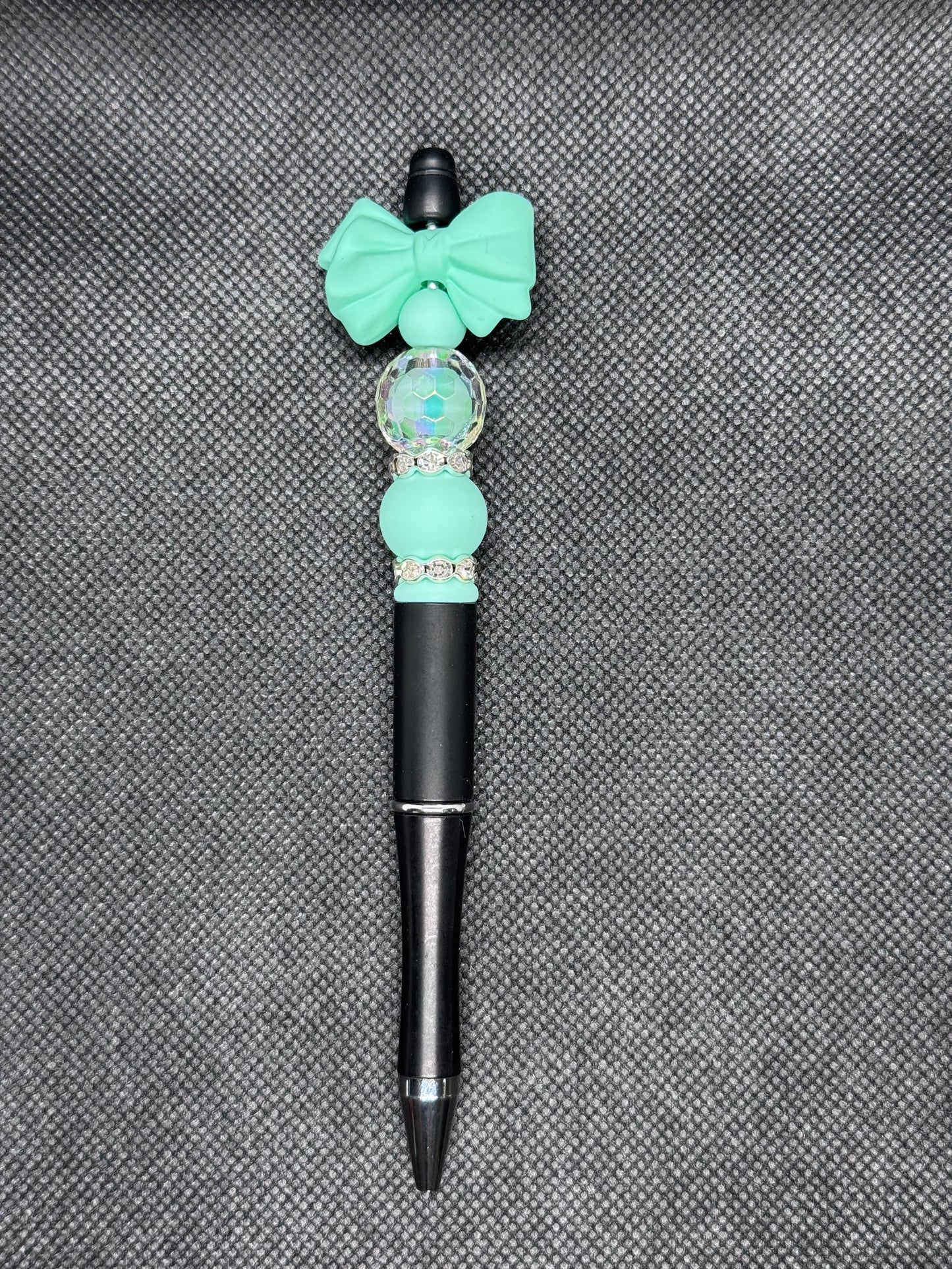 Aqua turquoise teal bow with matching crystal bead