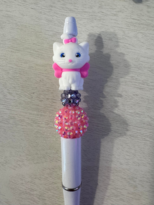 White kitty pink bow