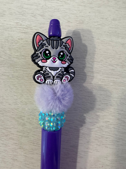 Grey kitty with furry bead